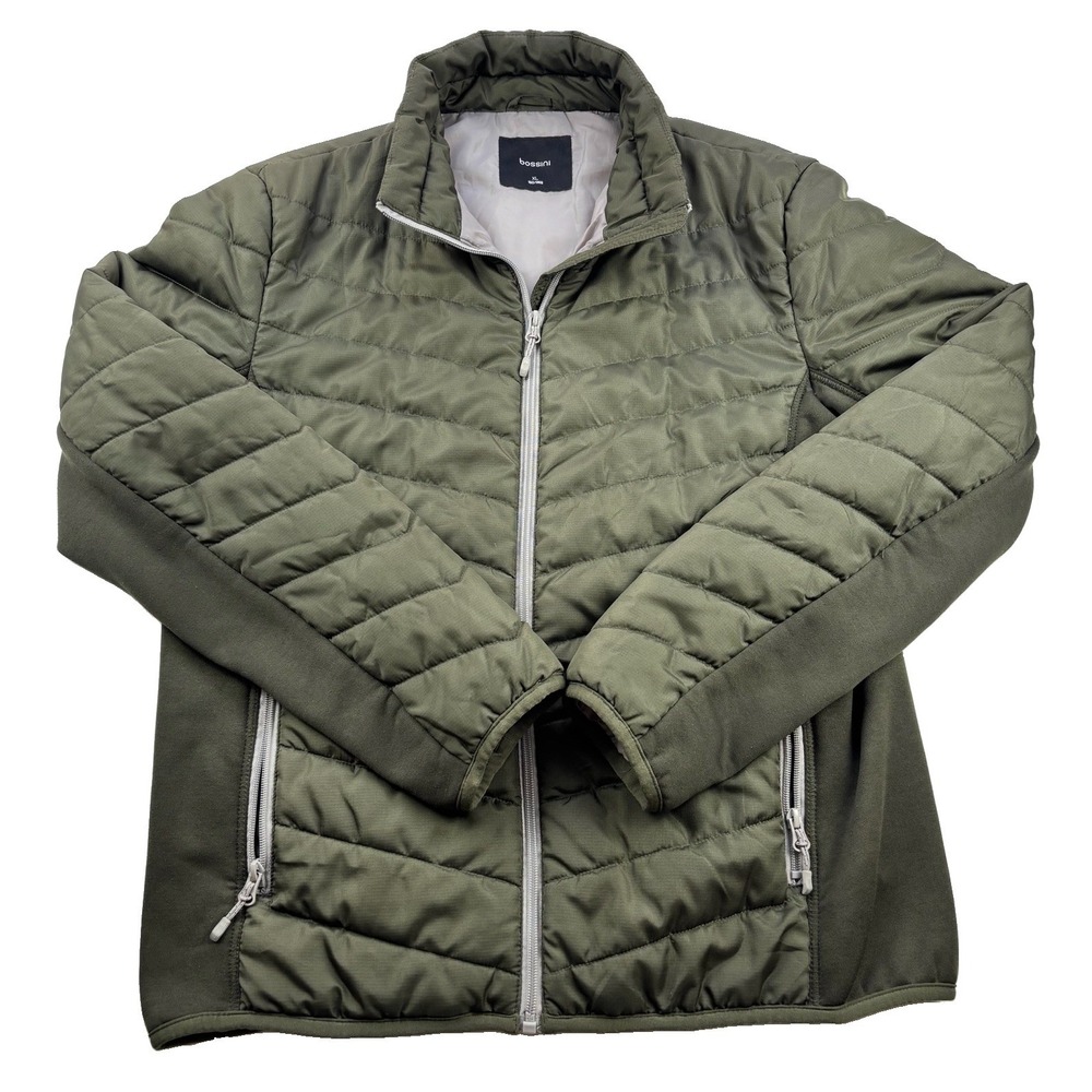 Bossini Men XL Olive Green Hybrid Quilted Puffer Jacket Stretch Gorpcore
